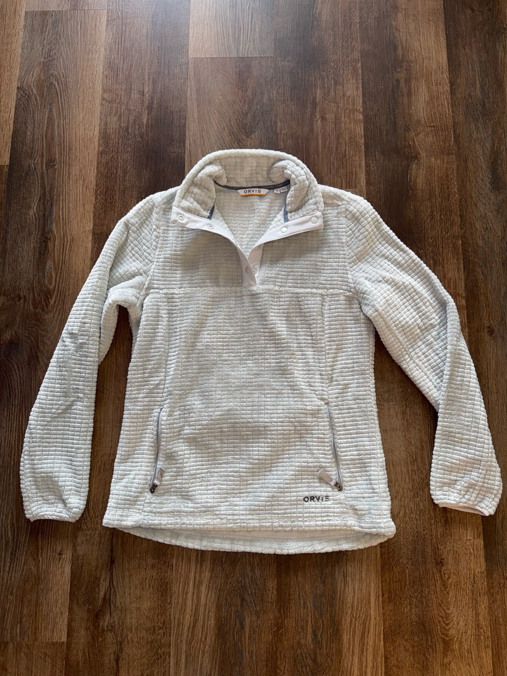 Orvis Cream/Gray Textured Snap Pullover size S